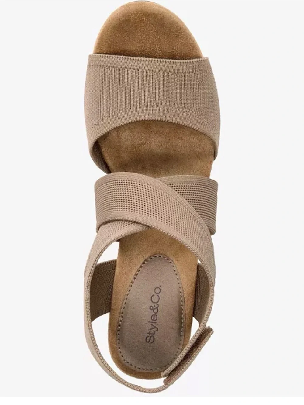 Style & Co. Taupe Elastic Strappy Cork Wedge Sandal